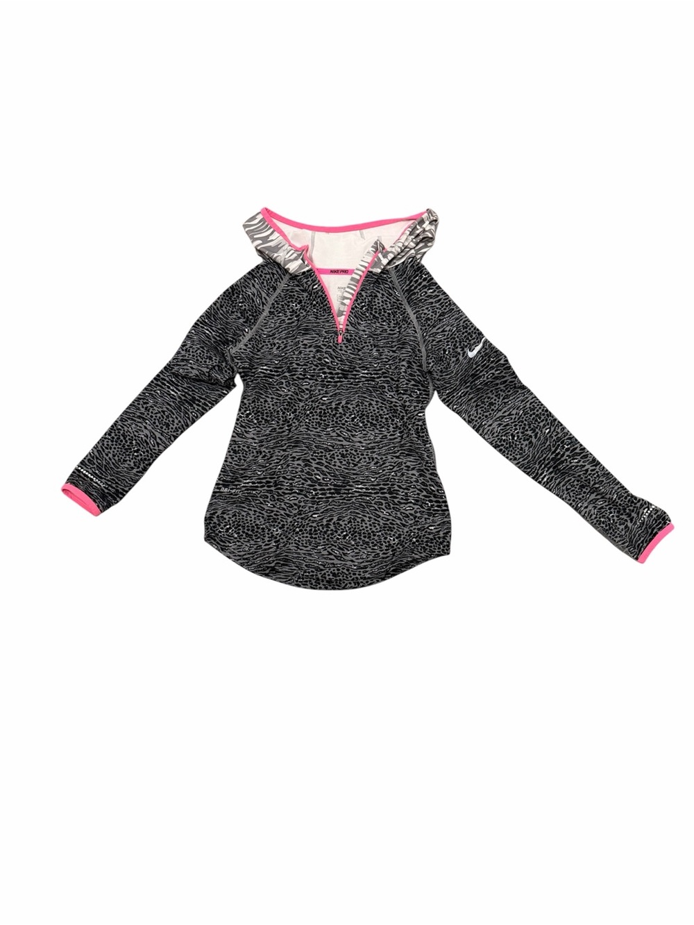 Nike Girls’ Pro Dri-FIT Quarter-Zip Hoodie – Leopard Print – Size M - Picture 3 of 7